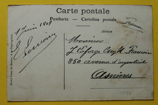 Ansichtskarte AK Genf / Brücke Maschine / 1909 / Quai des Bergues – Grand Bazar a la Degringolade – Geschäfte